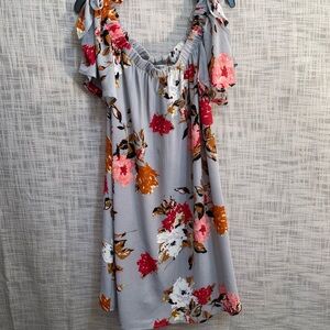 Umgee Gray and Red floral dress with Flutter Sleeves